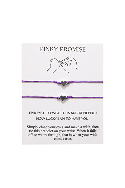 EFAYN.RO Set of 2 pinky promise couple bracelets, silver heart pendant, adjus...
