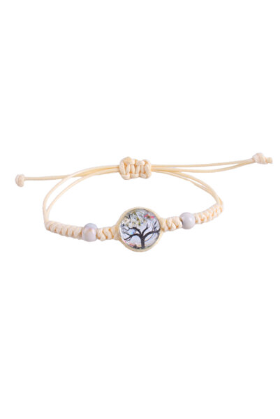 EFAYN.RO Bracelet with round tree of life pendant, cream cord, white accessor...