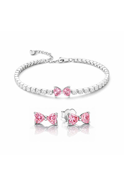 Novvu Pink Bow Jewelry Set Earrings and Bracelet