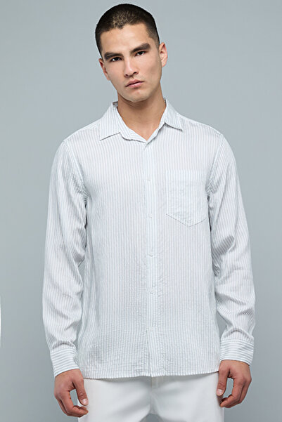 R&B Striped Shirt with Classic Collar and Long Sleeves