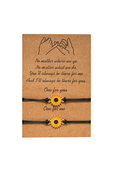 EFAYN.RO Set of 2 pinky promise couple bracelets, sunflower pendant, adjustab...
