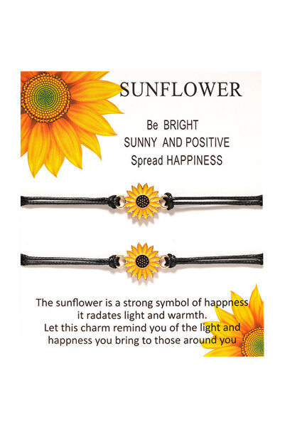 EFAYN.RO Set of 2 pinky promise couple bracelets, sunflower pendant, adjustab...