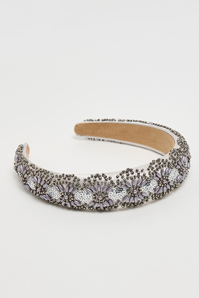 R&B Women's Grey Embellished Wide Headband