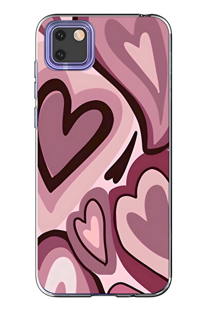 FLAMENKO حافظة هاتف شفافة متوافقة مع هاتف هواوي Y5P باللون الأحمر الداكن منقوش