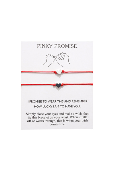 EFAYN.RO Set of 2 pinky promise couple bracelets, silver heart pendant, adjus...