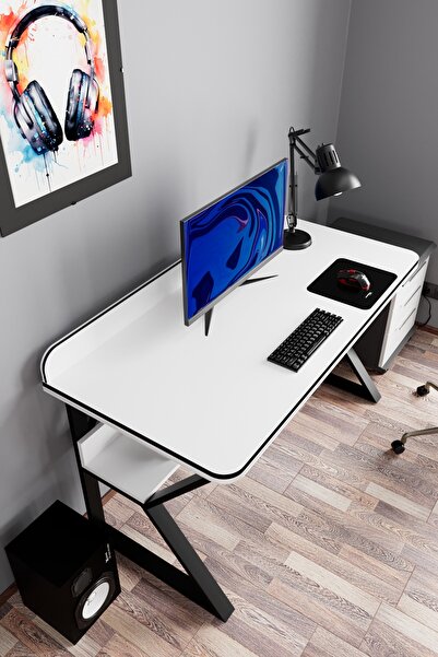 Evdemo Pulsar Oyuncu Masası Çalışma Ofis Masası Gaming Masa Beyaz