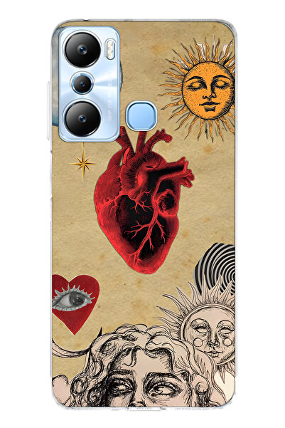 FLAMENKO حافظة هاتف شفافة متوافقة مع Infinix Hot 20i Sun and Heart Collage منقوش