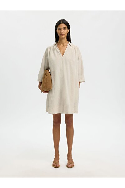 SELECTED Midikleid Leinenmix