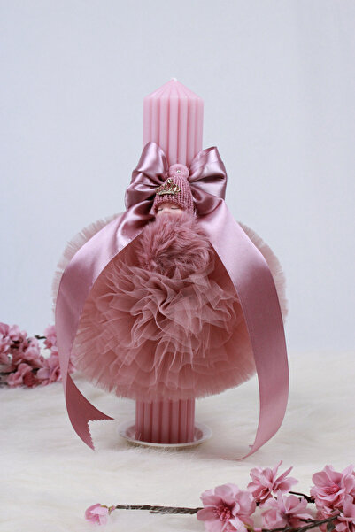 GoVo Kids Lumanare canelata de botez cu Tulle, Universala, 35x6 cm, Piesa Set...