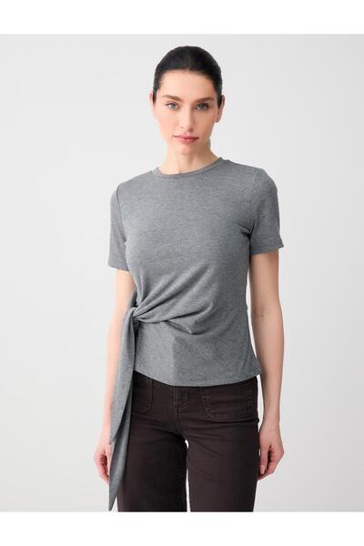 Jimmy Key Anthracite Ruched Detail Crew Neck Knitted T-Shirt