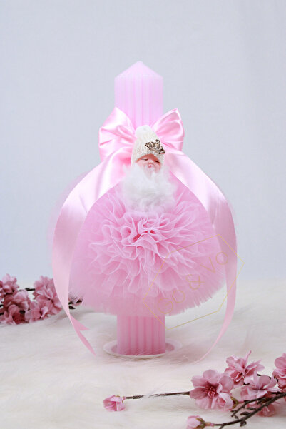GoVo Kids Lumanare canelata de botez cu Tulle, Universala, 35x6 cm, Piesa Set...