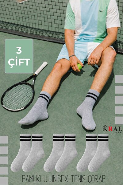 KRAL SOCKS Men's and Women's (3 Pairs) Striped College Tennis Socks, Cotton P...