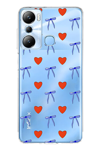 FLAMENKO حافظة هاتف شفافة متوافقة مع هاتف Infinix Hot 20i Heart and Ribbon منقوش
