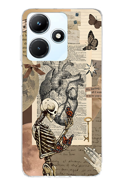 FLAMENKO حافظة هاتف شفافة متوافقة مع Infinix Hot 30i بتصميم هيكل عظمي عتيق وف...