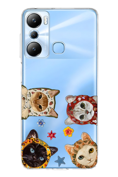FLAMENKO حافظة هاتف شفافة متوافقة مع هاتف Infinix Hot 20i Cute Cats منقوش