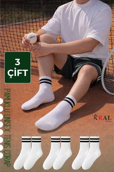 KRAL SOCKS Bărbați, Femei (3 perechi) cu dungi șosete de tenis pentru colegiu...