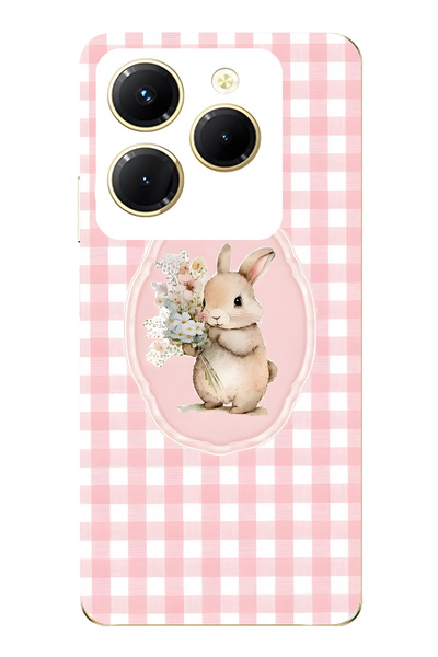 FLAMENKO حافظة هاتف شفافة متوافقة مع Infinix Hot 40i Flower Rabbit منقوش