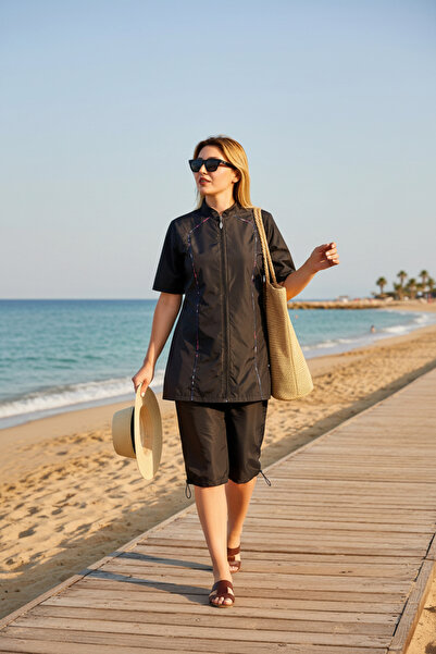 SEBOTEKS Quick-Drying Parachute Fabric Plus Size Semi-Closed Hijab Swimsuit 2474