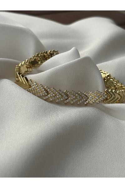 Zirkon Taşlı V Model Gold Bileklik