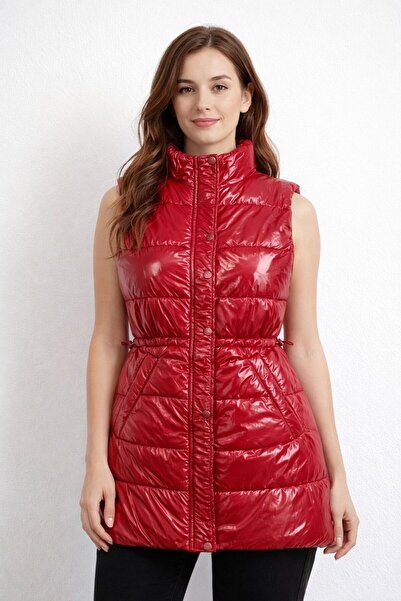 LA TUBA E.N. T.R.E.N.D Women's Quilted Fiber Shiny Red Midi Vest