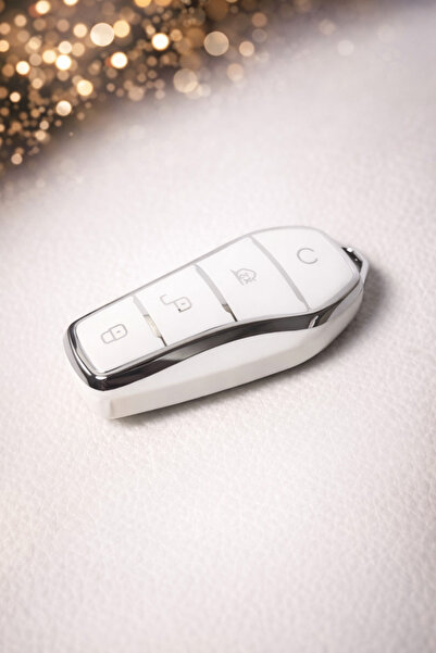 YıldızTuning Husă pentru chei pentru accesoriile BYD Dolphin, alb-argintiu