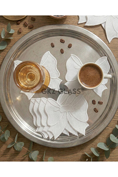 gkzglass home dekor 6 Pieces of Linen Fabric with Embroidered Coffee Side Coc...