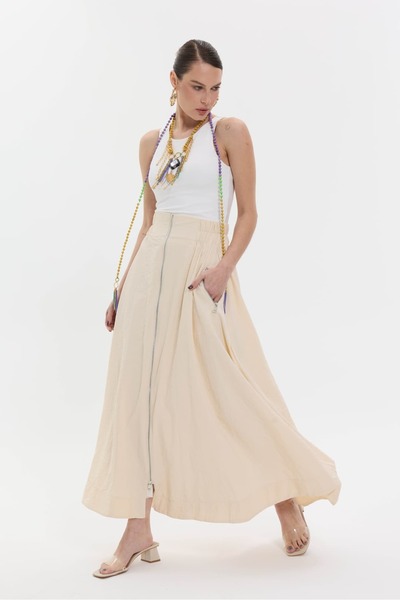 roibyardaözmen Parachute Fabric, Front Zippered Skirt-Ekru