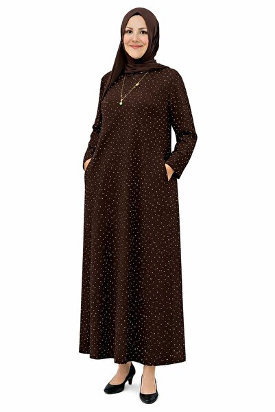 Sfg Life Moda Women's Crew Neck Full Crystal Two Yarns Batal Hijab Dress