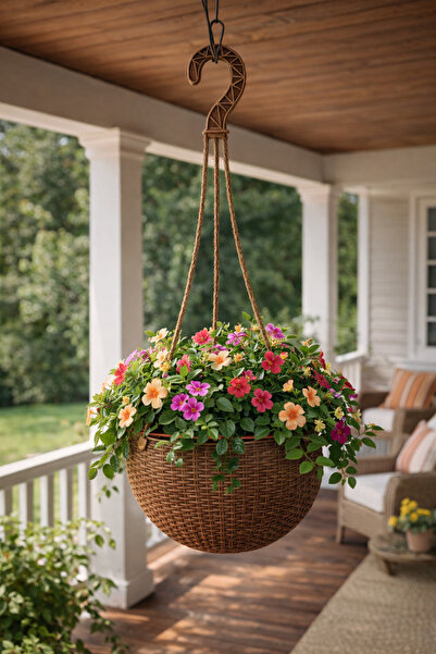 Binbirreyon Askılı Saksı Rattan Görünümlü Plastik Saksı 18cm Uzunluk:54cm AH163