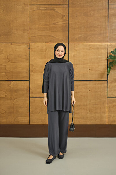 LOCCO Women's Side Slit Detail Two-Piece Suit Gray