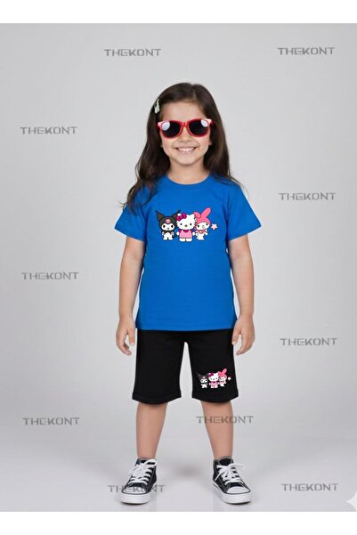 THEKONT HELO-KIROMI-ROZOV KAPA, ŠORTSEVI I MAJICA SA ŠTAMPOM, DEČJI SET