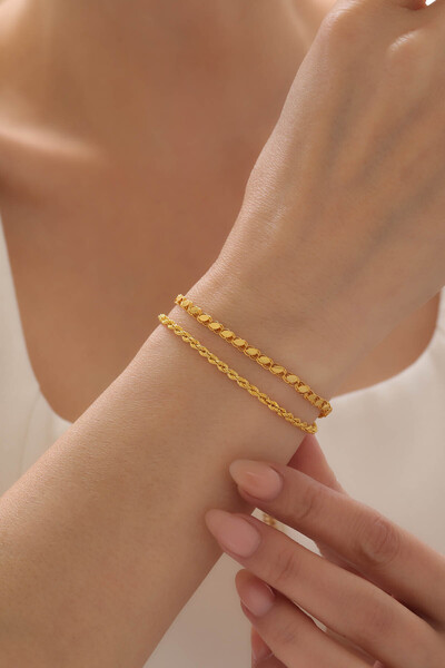 Kado Kuyumculuk 14 Ayar Altın Pullu Halep & Burgu Halat Bileklik