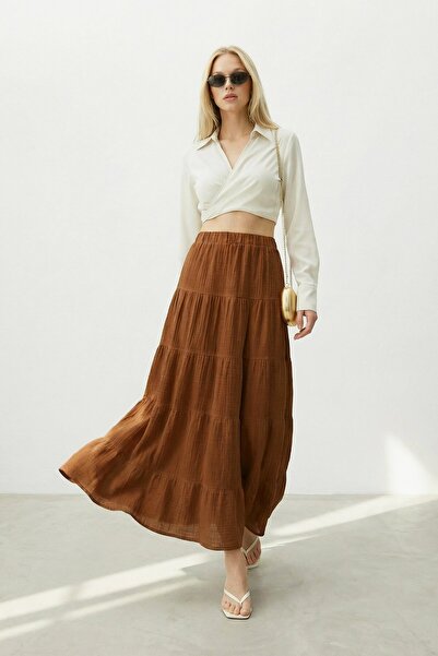 VAGGON Ελαστική Φούστα Μίντι με Ζώνη στη Μέση και Πτυχώσεις