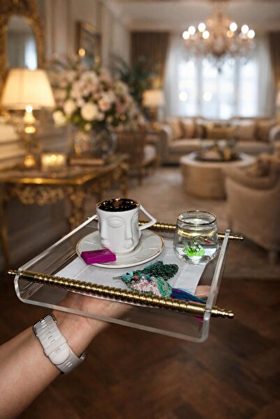 Craliche Royal Living PİRİNÇ KULPLU PLEKSİ SUNUM TEPSİSİ