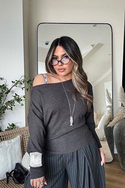 Sohotique By P Kayık Yaka Waist-Sitting Sweater Anthracite