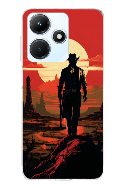 FLAMENKO حافظة هاتف شفافة متوافقة مع هاتف Infinix Hot 30i Cowboy Sunset منقوش