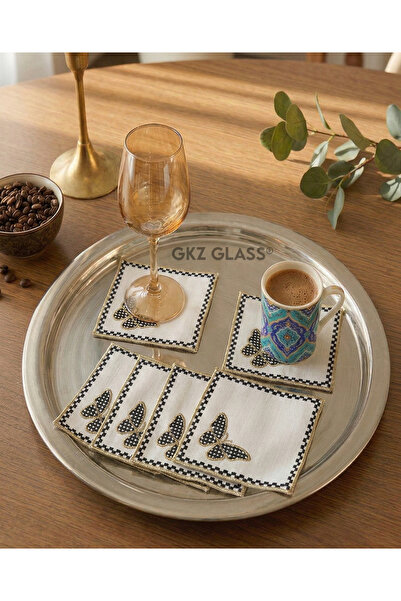 gkzglass home dekor 6 Pieces of Linen Fabric with Embroidered Coffee Side Coc...