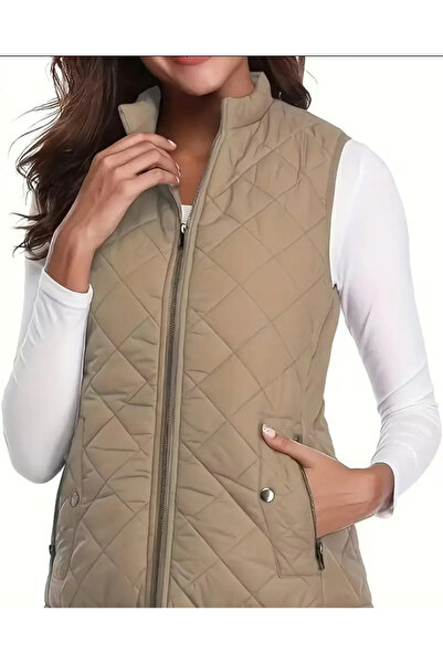 PEUR RIDER SHOP Peur Rider Quilted Khaki Green Color Pocketed Women's Vest