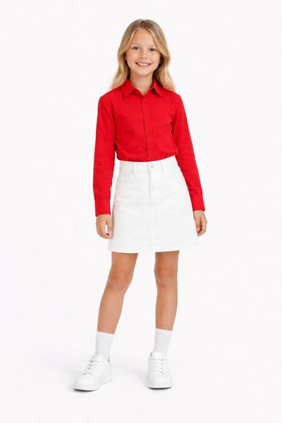 Nacar Gömlekli Kız Çocuk Keten Gösteri Etek Takım 23 Nisan 29 Ekim Gösteri Kı...