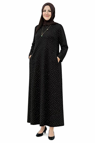 HİRA LİFE FASHİON Women's Crew Neck Full Crystal Two Yarns Batal Hijab Dress