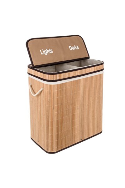 zola Cos de rufe dublu, din bambus, sac detasabil, 100 l, pliabil, 60 x 54 x ...