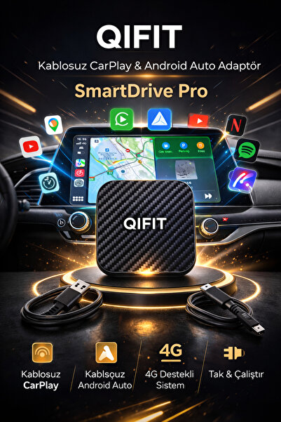 Qifit Kablosuz CarPlay & Android Auto Multimedya Adaptörü Bluetooth & Wi-Fi B...