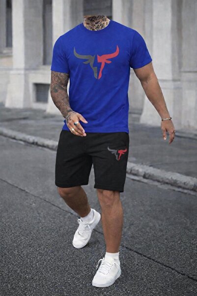 zeag Men's Large Bull Print T-Shirt and Shorts Set