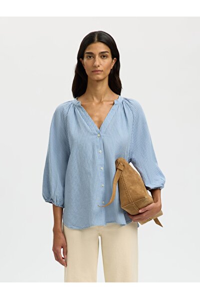 SELECTED Hemd mit 3/4 Ärmeln Leinenmix