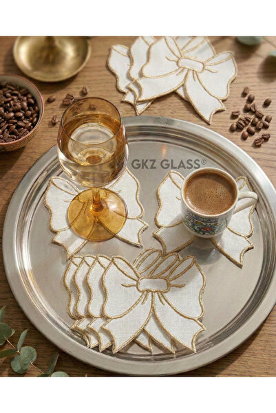 gkzglass home dekor 6 Pieces of Linen Fabric with Embroidered Coffee Side Coc...