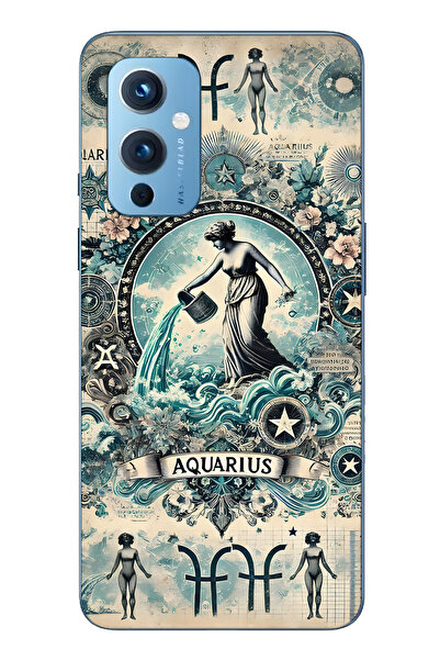 FLAMENKO حافظة هاتف شفافة متوافقة مع One Plus 9 من نوع Aquarius منقوش