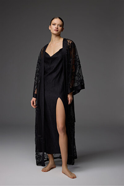 BONJOUR MADAME Dantelli Sabahlık Degaje Yaka Gecelik 2Li Takım BM-1824