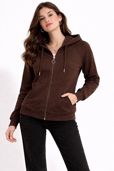 CGA Women's Zippered Sweatshirt Hooded Raglan Sleeve Zippered Basic Sweatshirt