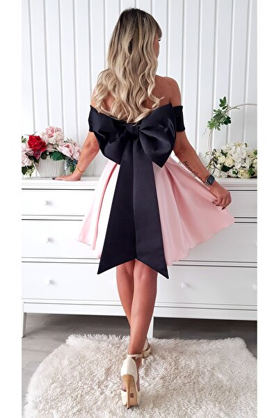 Voguesta Short Elegant Baby Doll Dress Reya Pink with Black