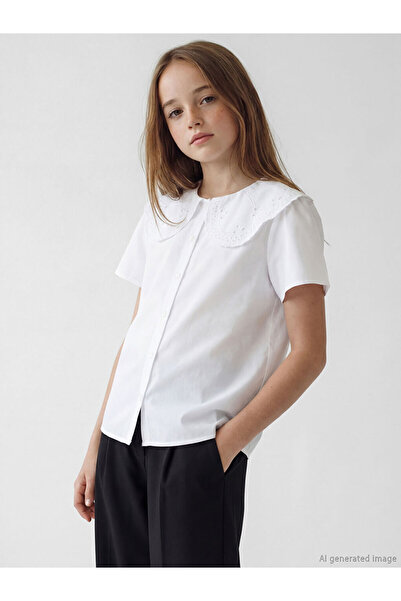 LC Waikiki Cămașă LCW Kids albă guler tip Peter Pan pentru fete poplin